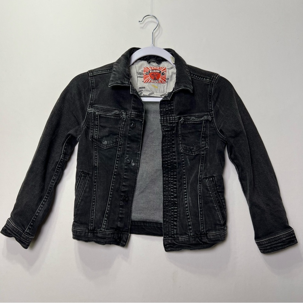 Scotch & Soda Black Denim Jean Distressed Moto Jacket Kids Size 8